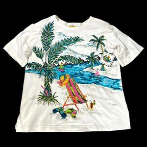 Vintage Shirt Womens XWP Painted Bead Embroidery Summer Beach Vacation Resort